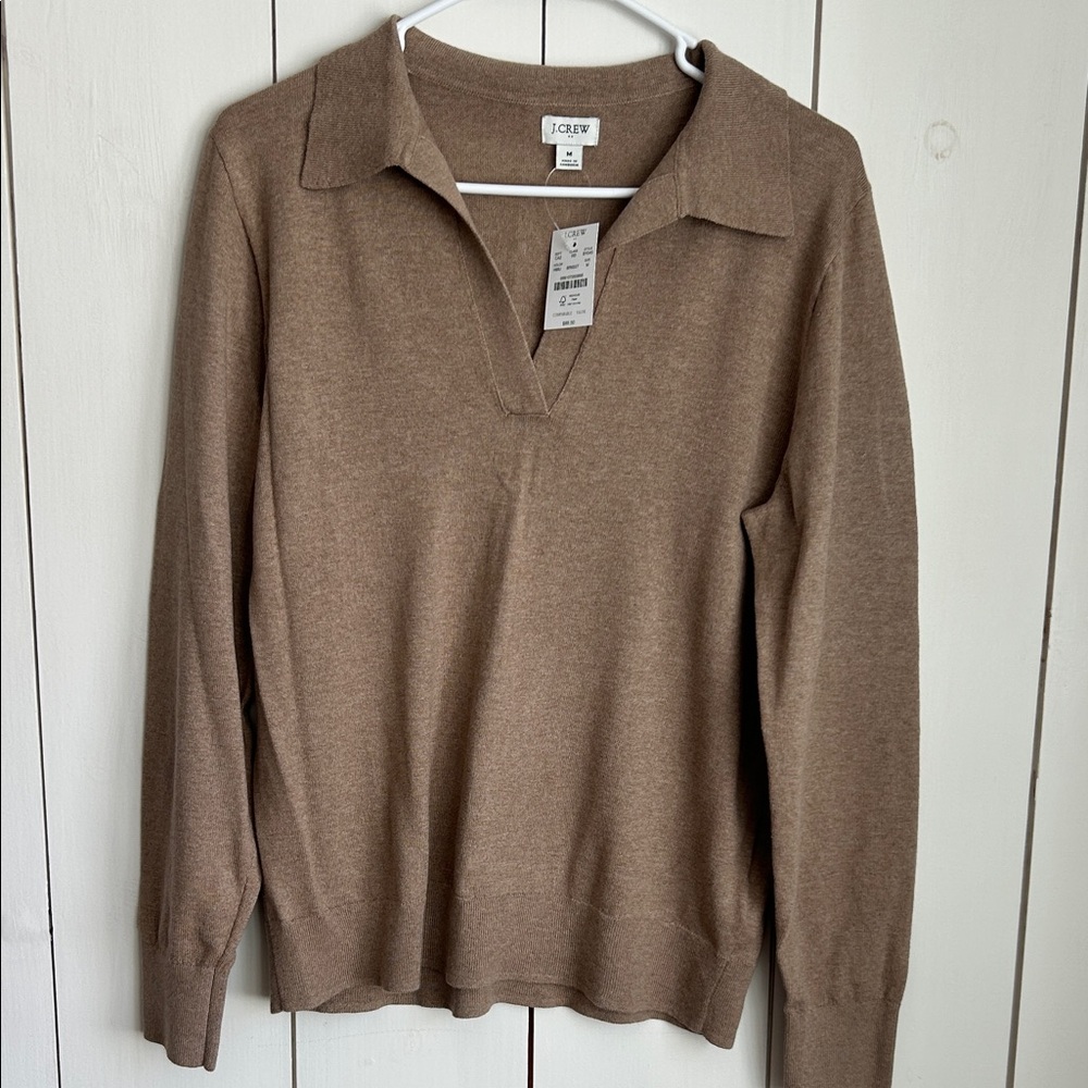 J. Crew Women's Brown Collared V‑Neck Sweater